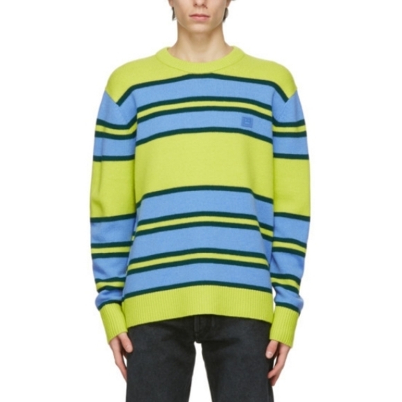 Acne Studios Green and Blue 100% Wool Striped Sweater Size XS - Picture 1 of 6